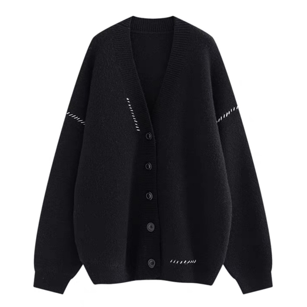 New Women Black Size L knitted cardigan jacket casual loose outer wear sweater